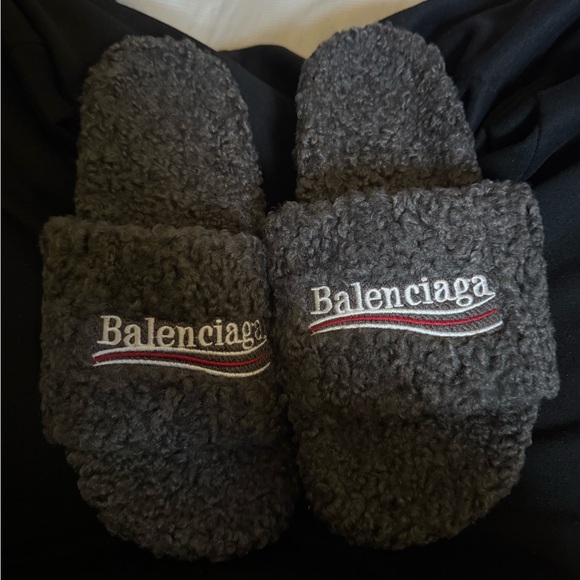 Balenciaga Other - Balenciaga Grey Plush Slides